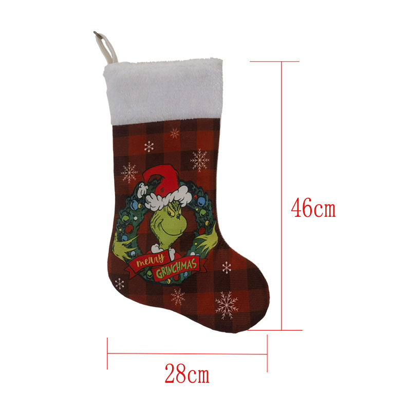 Christmas Decorations Greentown Christmas Socks Green Haired Monster Christmas Gift Bag Large Children's Candy Bag