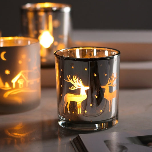 Silver Scented Candle Container Handmade Candle Glass Empty Jar Christmas Reindeer Pattern Light Candle Cup Home Decor