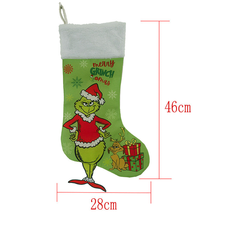 Christmas Decorations Greentown Christmas Socks Green Haired Monster Christmas Gift Bag Large Children's Candy Bag