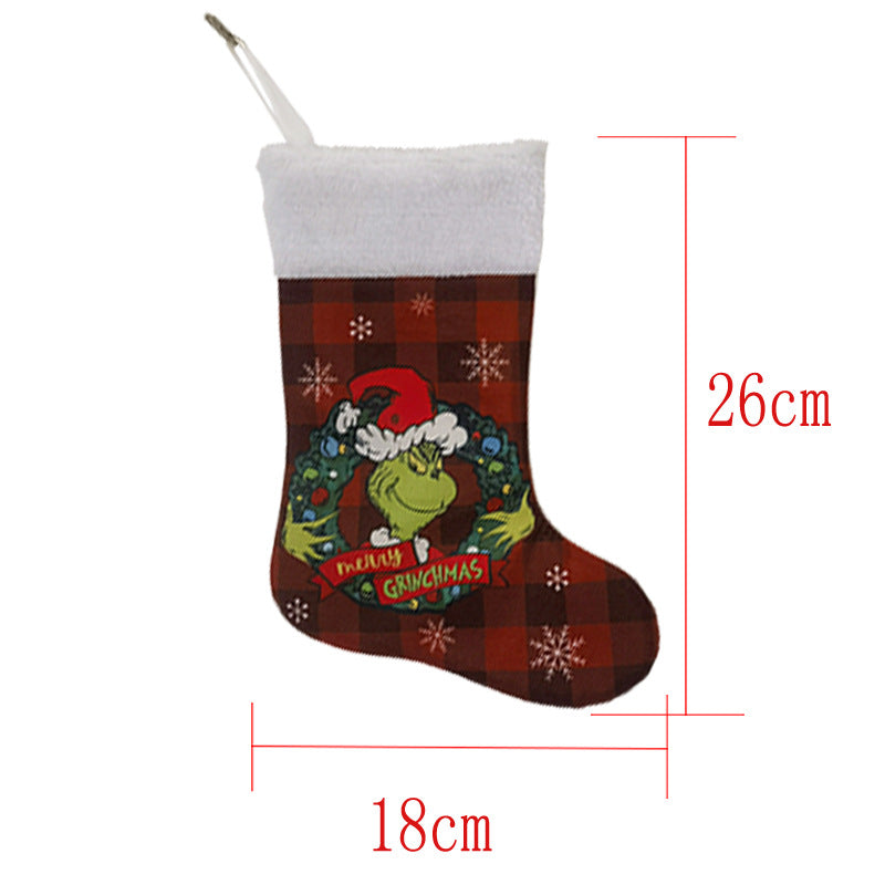 Christmas Decorations Greentown Christmas Socks Green Haired Monster Christmas Gift Bag Large Children's Candy Bag