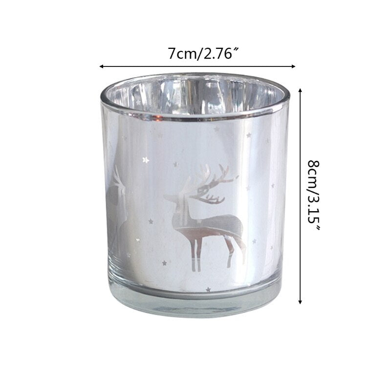 Silver Scented Candle Container Handmade Candle Glass Empty Jar Christmas Reindeer Pattern Light Candle Cup Home Decor