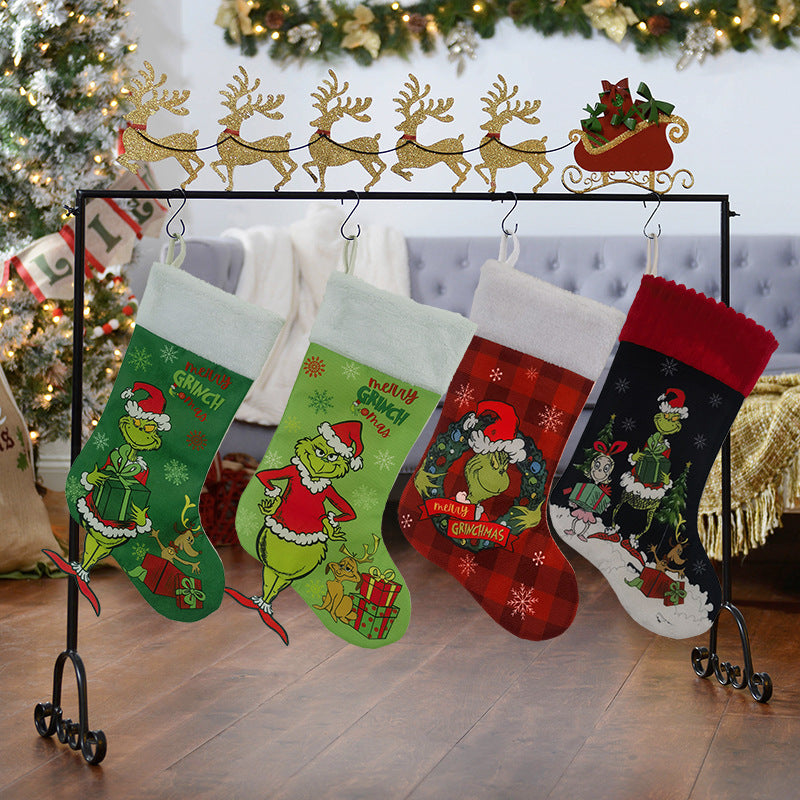 Christmas Decorations Greentown Christmas Socks Green Haired Monster Christmas Gift Bag Large Children's Candy Bag