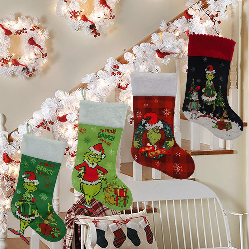 Christmas Decorations Greentown Christmas Socks Green Haired Monster Christmas Gift Bag Large Children's Candy Bag