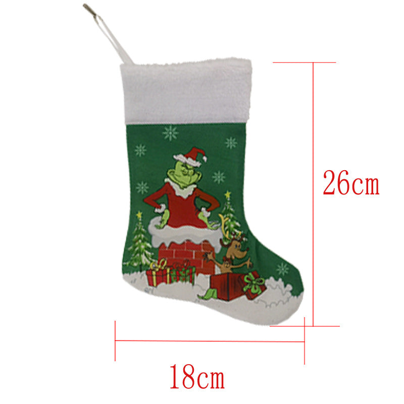 Christmas Decorations Greentown Christmas Socks Green Haired Monster Christmas Gift Bag Large Children's Candy Bag