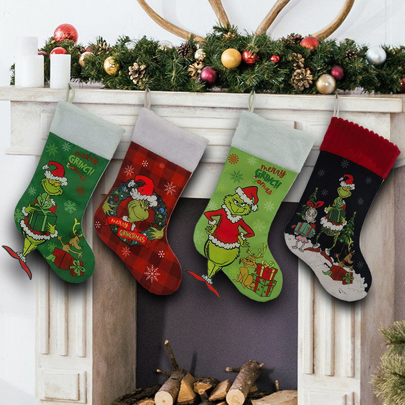 Christmas Decorations Greentown Christmas Socks Green Haired Monster Christmas Gift Bag Large Children's Candy Bag