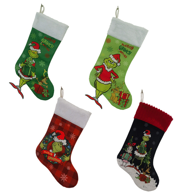 Christmas Decorations Greentown Christmas Socks Green Haired Monster Christmas Gift Bag Large Children's Candy Bag