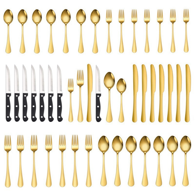 Stainless Steel Cutlery 48 Pcs Set Western Steak Knife Dinner Knife Main Dish Spoon Fork Dessert Spoon Set